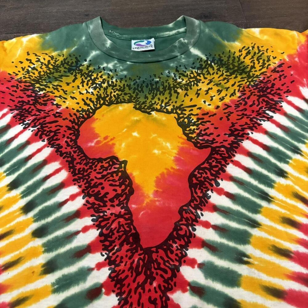 Vintage Africa Liquid Blue All Over Print Tie Dye T Shirt XL 90s